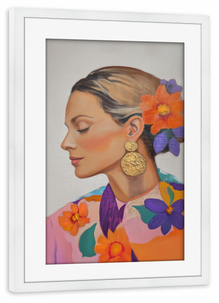 Poster mit Rahmen weiß "Frauen Porträt im Goldrausch" artboxONE - Floral,Menschen,Fashion