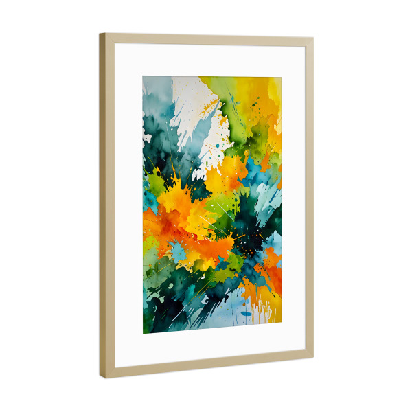 Poster mit Rahmen Gold "Golden Splash & Emerald Wellen" artboxONE - Abstrakt