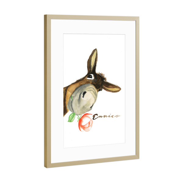 Poster mit Rahmen Gold "Der kleine Esel Enrico" artboxONE - Natur,Tiere - Donkey,Esel,Eselwanderung,Nature,Tiere