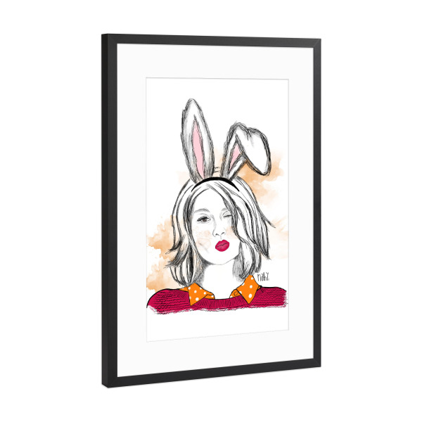 Poster mit Rahmen Schwarz (Metallic) "Happy easter bunny" artboxONE - Fashion - Easterbunny,Womanbunny,Bunny,Eastern