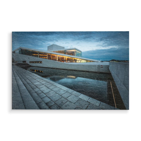 Holzbild "Oslo Opera House" artboxONE - Städte,Reise,Architektur - Norwegen,Oper,Opernhaus,Norwegisch,Blaue stunde,Langzeitbelichtung,Skandinavien