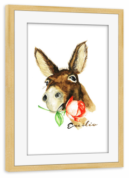 Poster mit Rahmen kiefer "Esel Emilio, Enricos Freund" artboxONE - Natur,Tiere - Donkey,Esel,Nature,Eselwanderung,Tiere