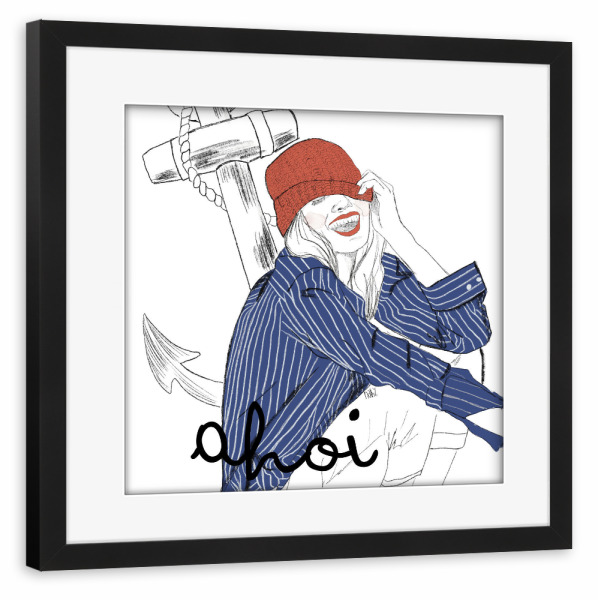 Poster mit Rahmen schwarz "Ahoi girl" artboxONE - Menschen,Fashion - Maritim,Fashiongirl,Fashionillustration,Womansketch,Womanportrait