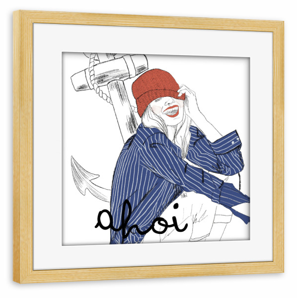 Poster mit Rahmen kiefer "Ahoi girl" artboxONE - Menschen,Fashion - Maritim,Fashiongirl,Fashionillustration,Womansketch,Womanportrait