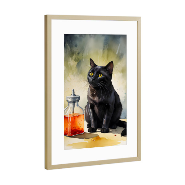 Poster mit Rahmen Gold "Die Katze des Alchemisten" artboxONE - Tiere