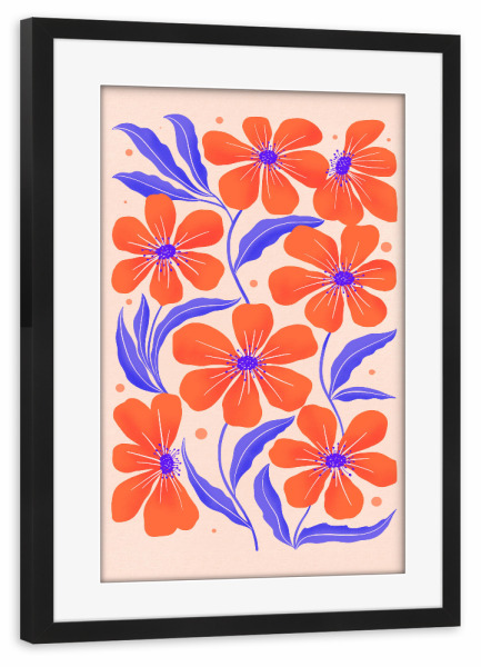 Poster mit Rahmen schwarz "Blumenreigen in Orange und Lila" artboxONE - Floral