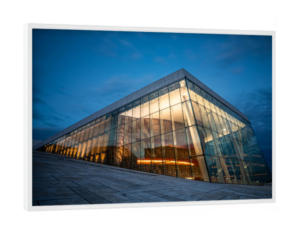 Poster mit weißem Rahmen "Opera House Oslo" artboxONE - Städte,Architektur - Oper,Opernhaus,Norwegen,Skandinavien,Blaue stunde