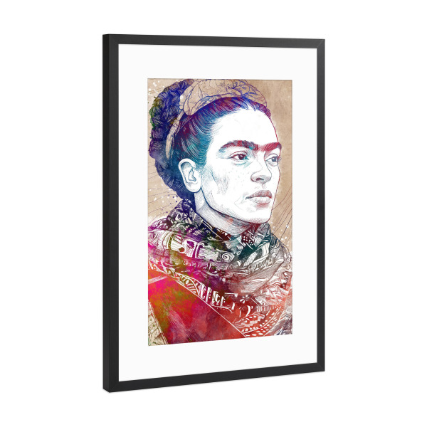 Poster mit Rahmen Schwarz (Metallic) "Frida Porträt l" artboxONE - Menschen - Frida,Frida kahlo,Porträt,Frau,Mädchen