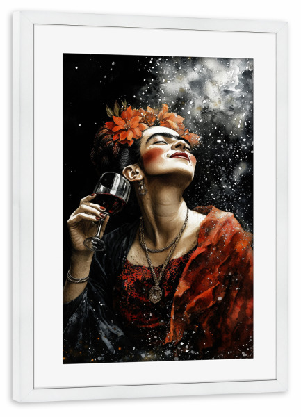 Poster mit Rahmen weiß "Frida Porträt m" artboxONE - Menschen - Frida,Frida kahlo,Porträt,Frau,Mädchen