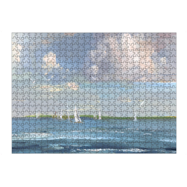 Puzzle Ravensburger "Sommerwinde" artboxONE - Natur,Tiere,Reise / Strand und Meer - Segeln,Segelboot,Vögel,Wasser,Küste,Meer - Bild segeln
