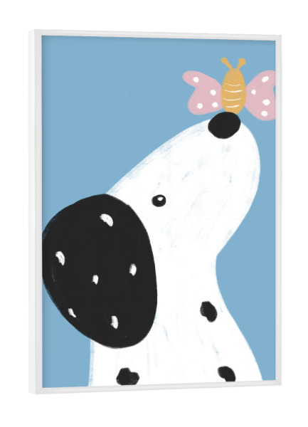 Poster mit weißem Rahmen "Dalmatiner und Schmetterling" artboxONE - Natur,Für Kinder,Tiere,Lustig