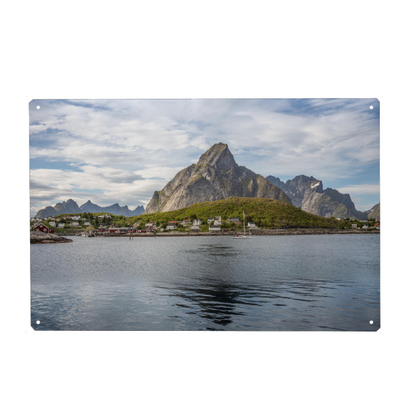 Holzbild "Lofoten Berglandschaft" artboxONE - Natur,Reise - Norwegen,Norwegische küste,Berge,Olstinden,Skandinavien