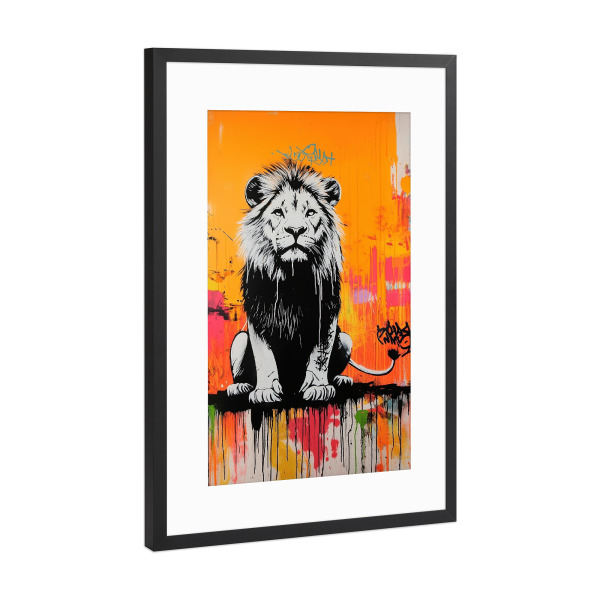 Poster mit Rahmen Schwarz (Metallic) "Löwe x Grafitti" artboxONE - Tiere,Streetart - Löwe,Grafitti,Streetart,Modern,Lion,Straße,Trend