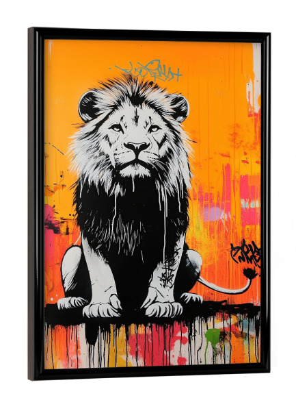 Poster mit schwarzem Rahmen "Löwe x Grafitti" artboxONE - Tiere,Streetart - Löwe,Grafitti,Streetart,Modern,Lion,Straße,Trend