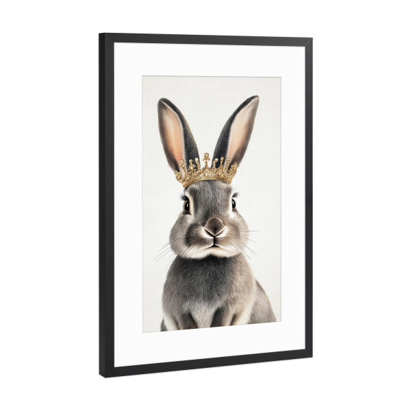 Poster mit Rahmen Schwarz (Metallic) "Süßer Hase mit Krönchen" artboxONE - Natur,Tiere,Lustig