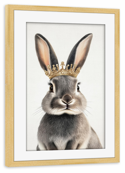 Poster mit Rahmen kiefer "Süßer Hase mit Krönchen" artboxONE - Natur,Tiere,Lustig