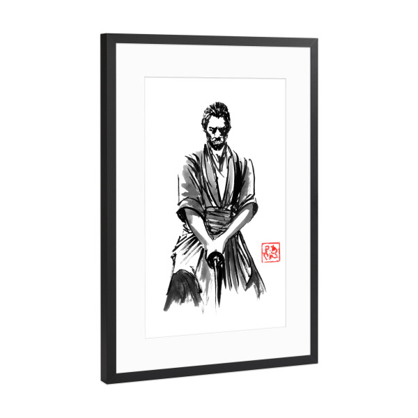 Poster mit Rahmen Schwarz (Metallic) "Dunkler Samurai" artboxONE - Menschen,Schwarzweiß - Sumie,Japan,Samurai,Katana