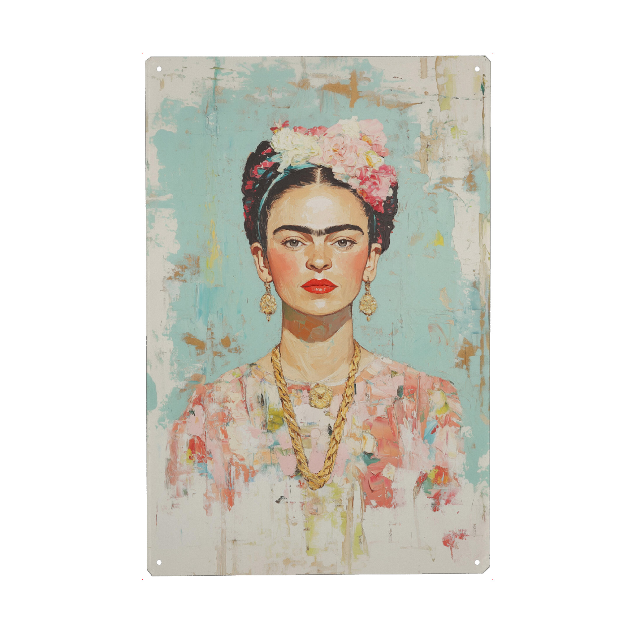 Holzbild "Frida Kahlo Abstrakt Pastel" artboxONE - Floral,Abstrakt,Menschen