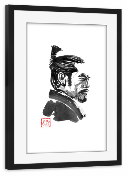 Poster mit Rahmen schwarz "Shogun Lord" artboxONE - Menschen,Schwarzweiß - Shogun,Sumie,Japan,Herr,Samurai