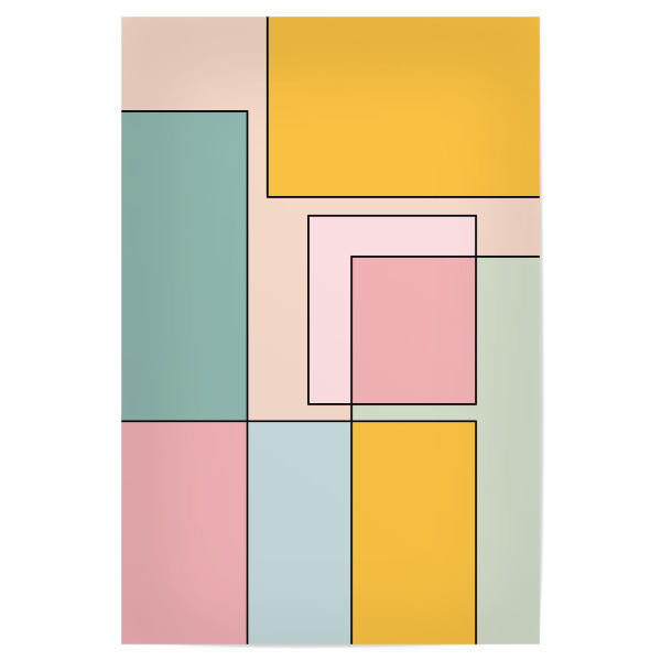 Poster "Brick Pastel Yellow" artboxONE - Abstrakt,Geometrie - Geometrie,Geometrisch,Minimalistisch,Minimalismus,Linien,Muster,Pastell,Gelb,Rosa,Grün