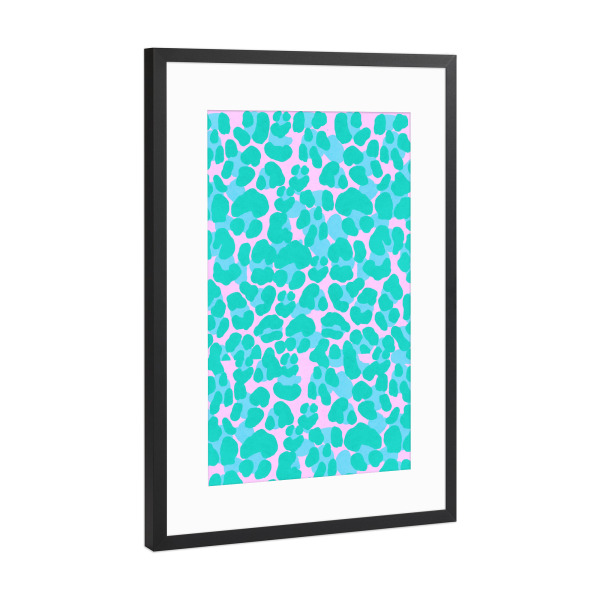 Poster mit Rahmen Schwarz (Metallic) "Leopardenmuster. Pink und Türkis" artboxONE - Typografie,Tiere,Abstrakt