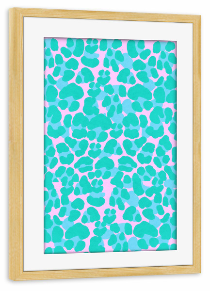 Poster mit Rahmen kiefer "Leopardenmuster. Pink und Türkis" artboxONE - Typografie,Tiere,Abstrakt