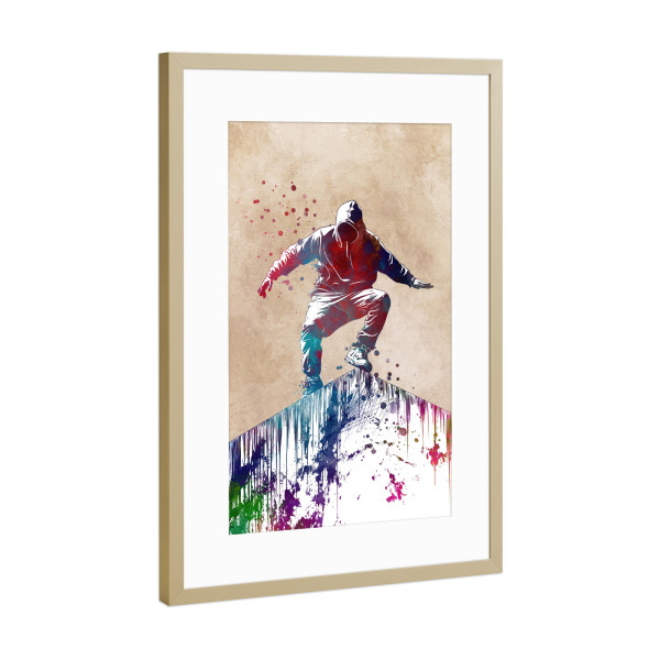 Poster mit Rahmen Gold "Parkour Sport Art a" artboxONE - Sport,Sport / Motivation - Parkour,Stadt,Springer,Sport