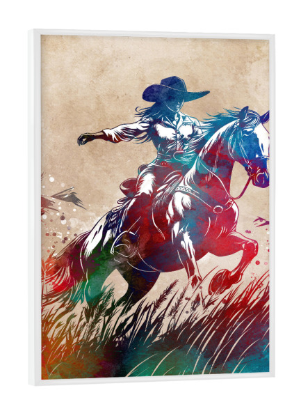 Poster mit weißem Rahmen "Röhne Sportkunst J" artboxONE - Sport,Sport / Motivation - Pferd,Sport,Fahrer,Pferdereiter,Rodeo