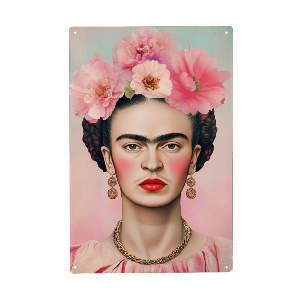 Metall Poster "Rosa Träume mit Frida Kahlo" artboxONE - Floral,Menschen,Fashion