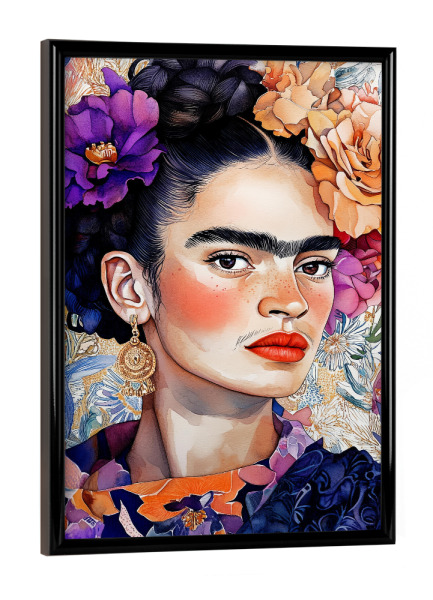 Poster mit schwarzem Rahmen "Frida Porträt i" artboxONE - Menschen - Frida,Frida kahlo,Porträt,Frau,Mädchen