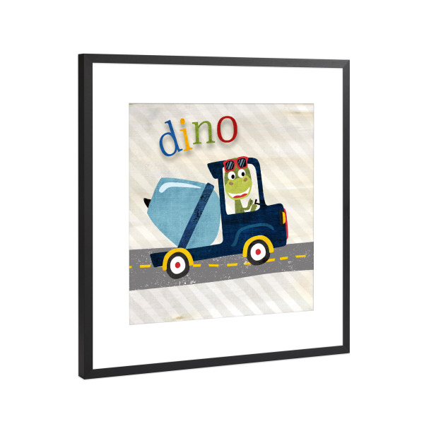 Poster mit Rahmen Schwarz (Metallic) "Baudino" artboxONE - Für Kinder,Buchstaben - Dino,Bau,Jugendlicher,Dinosaurier,Kinder,Kinderzimmer