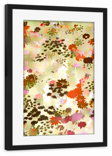 Poster mit Rahmen schwarz "Eine sonnenbeschienene Wiese" artboxONE - Floral - Pastell,Rustikal,Erdig,Garten,Wiese,Natur,Botanisch,Blumig,Blumen,Blüte