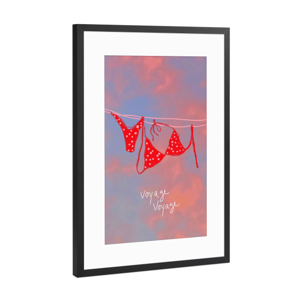 Poster mit Rahmen Schwarz (Metallic) "Voyage voyage" artboxONE - Reise - Voyage,Bikini,Bunt,Urlaub,Reisen,Mee,Strand