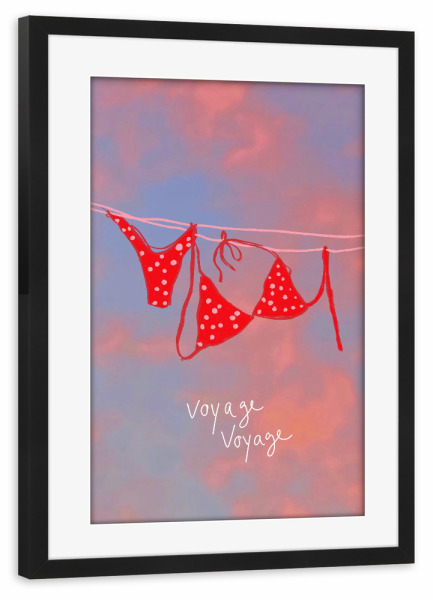 Poster mit Rahmen schwarz "Voyage voyage" artboxONE - Reise - Voyage,Bikini,Bunt,Urlaub,Reisen,Mee,Strand