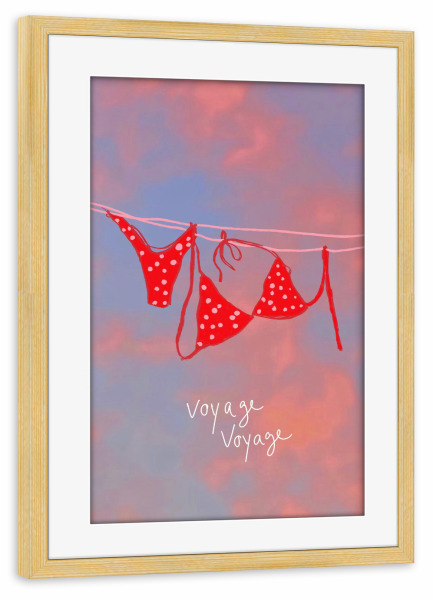 Poster mit Rahmen kiefer "Voyage voyage" artboxONE - Reise - Voyage,Bikini,Bunt,Urlaub,Reisen,Mee,Strand