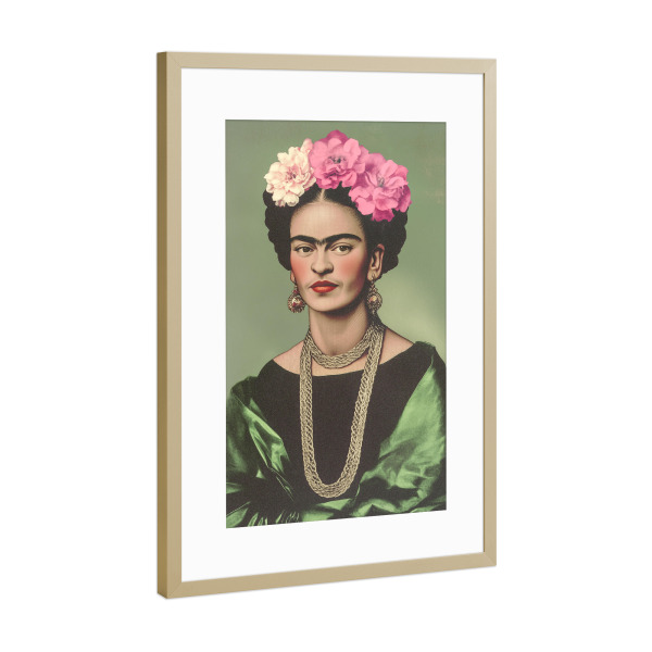 Poster mit Rahmen Gold "Vintage Liebe mit Frida Kahlo" artboxONE - Floral,Menschen,Fashion