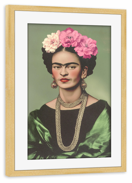 Poster mit Rahmen kiefer "Vintage Liebe mit Frida Kahlo" artboxONE - Floral,Menschen,Fashion