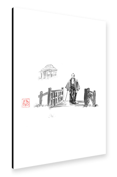 Alu-Dibond "Samurai crossing a little bridge" 30x20 cm artboxONE