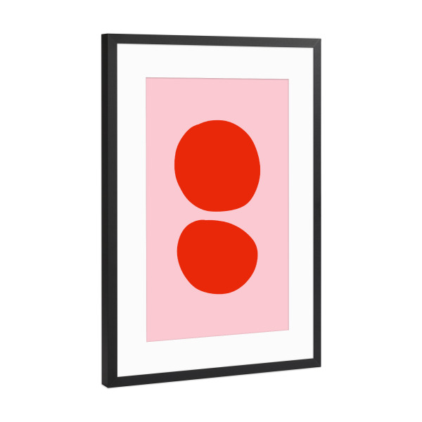 Poster mit Rahmen Schwarz (Metallic) "Rosa und rote Punkte" artboxONE - Abstrakt,Geometrie