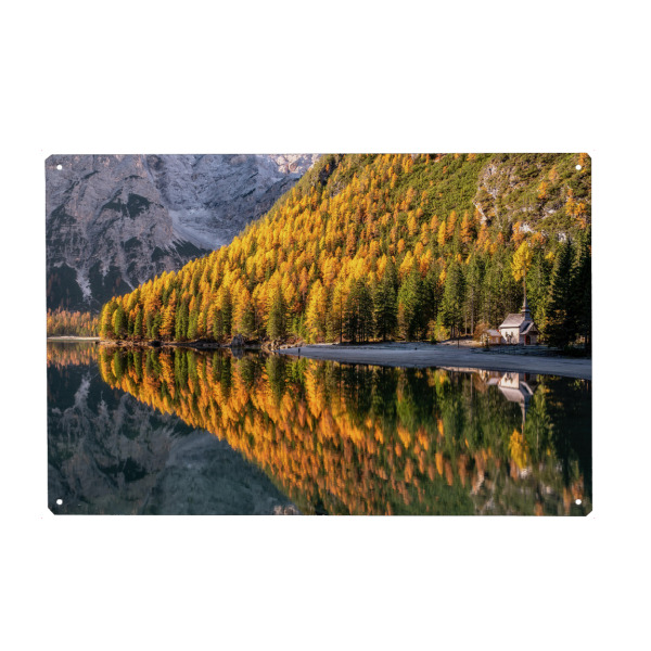 Metall Poster "Herbst am Pragser Wildsee" artboxONE - Natur