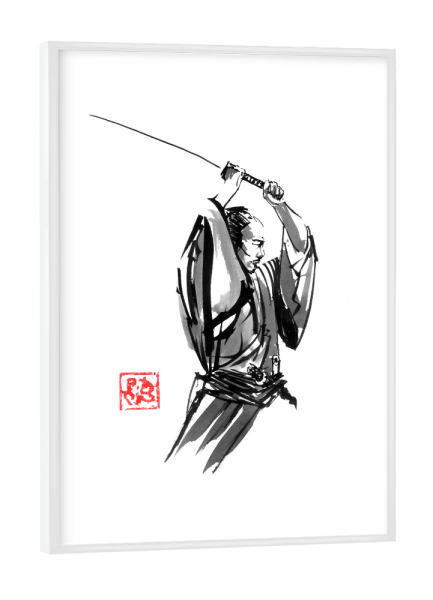 Poster mit weißem Rahmen "Samurai Shomen" artboxONE - Menschen - Samurai,Sumie,Japan,Shomen
