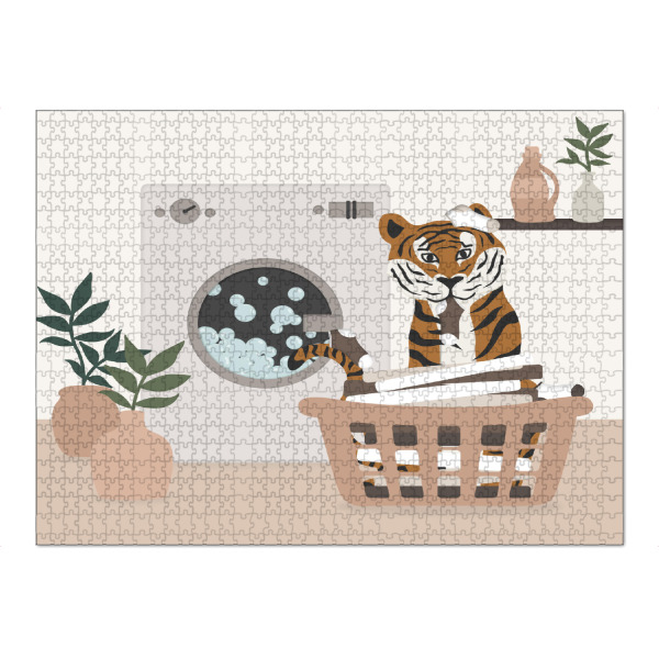 Puzzle Ravensburger "Wäscherei Dschungel" artboxONE - Tiere,Menschen - Tiger,Wäsche,Wäschekorb,Kleidung,Kinder,Kinderzimmer - Bild tiger