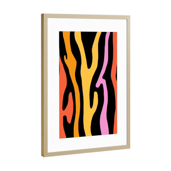 Poster mit Rahmen Gold "Groovy Zebra" artboxONE - Abstrakt,Geometrie - Retro,Vintage,Groovy,Funky,Zebra,Muster,Pink,Rosa,Gelb,Orange,Punk,Emo