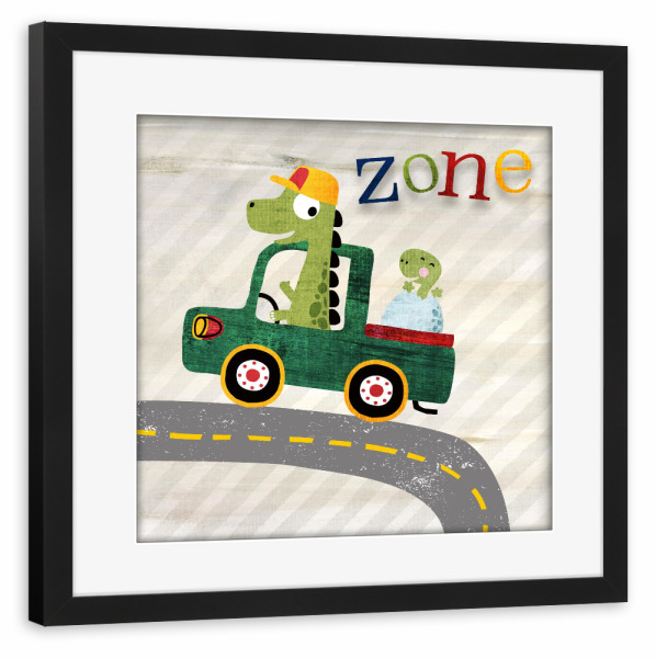 Poster mit Rahmen schwarz "Baustelle" artboxONE - Für Kinder,Tiere,Buchstaben - Dino,Dinosaurier,Bau,Dino -ei,Kinder,Jugendlich,Kinderzimmer