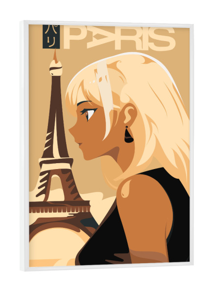 Poster mit weißem Rahmen "Reise Paris" artboxONE - Städte,Reise,Städte / Paris - Manga,Reisen,Illustration,Frau,Schönheit,Mädchen,Anime