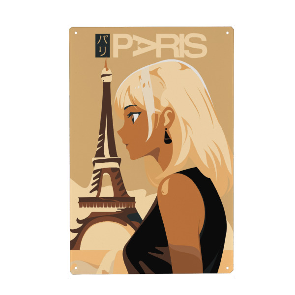 Holzbild "Reise Paris" artboxONE - Städte,Reise,Städte / Paris - Manga,Reisen,Illustration,Frau,Schönheit,Mädchen,Anime
