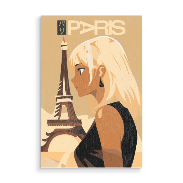 Holzbild "Reise Paris" artboxONE - Städte,Reise,Städte / Paris - Manga,Reisen,Illustration,Frau,Schönheit,Mädchen,Anime