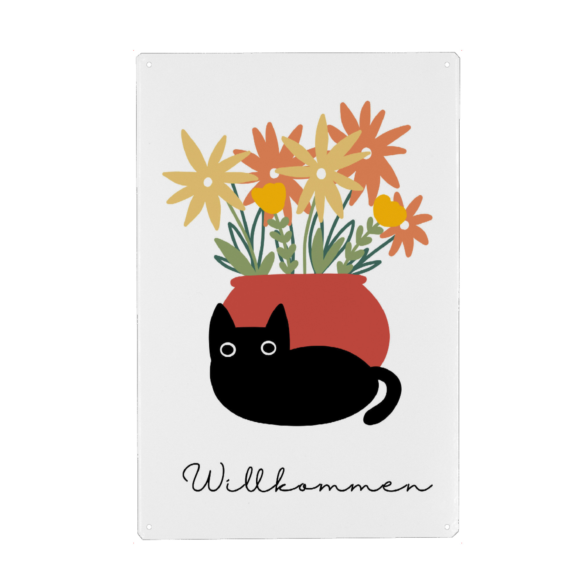 Metall Poster "Katze - Willkommen" artboxONE - Typografie,Floral,Tiere,Lustig