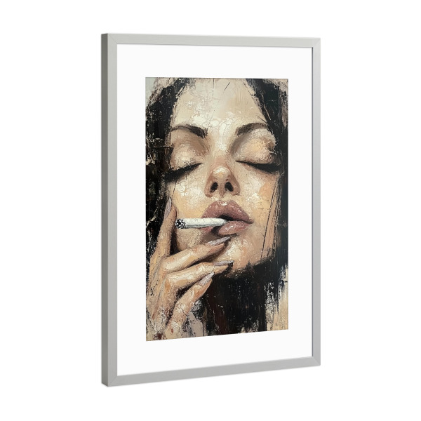Poster mit Rahmen Silber "Smoking" artboxONE - Menschen,Fashion - Modern,Ikone,Mode,Frauen,Makeup,Happy,Bestseller,Fashion