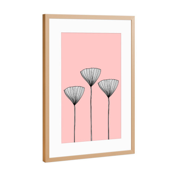 Poster mit Rahmen Kupfer "Blumen Linienzeichnung auf Rosa" artboxONE - Natur,Floral,Abstrakt,Für Mama
